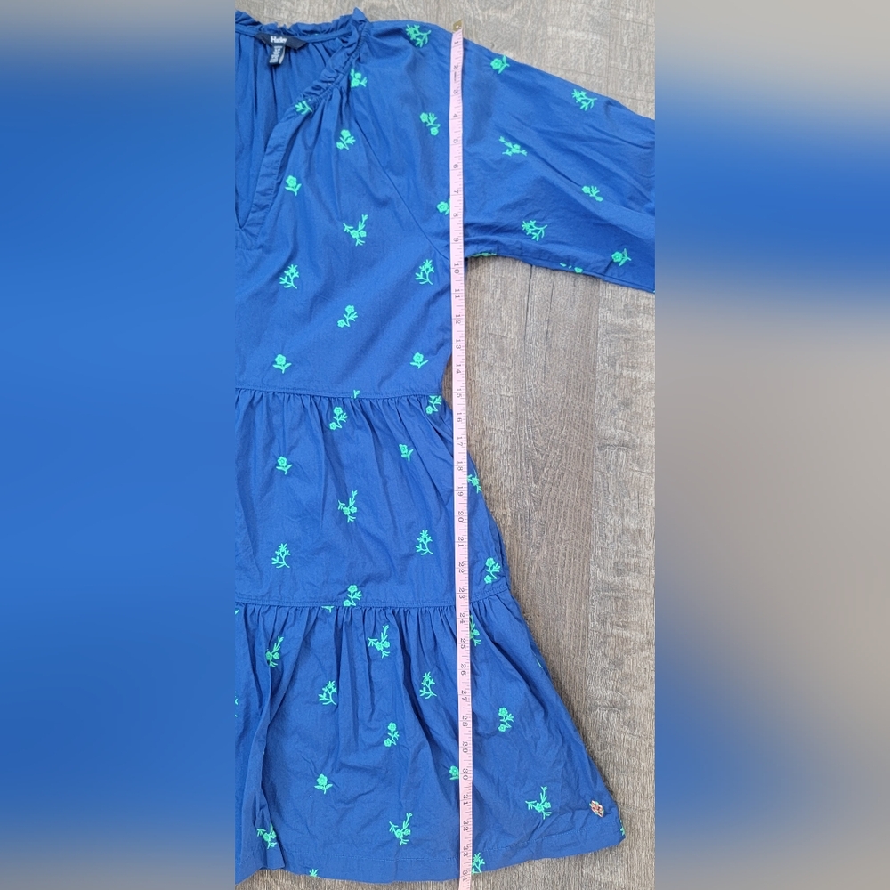 Hatley Maddie Popover Dress Women's S Blue w/Green Embroidered Floral 100% Cotto - Picture 14 of 16